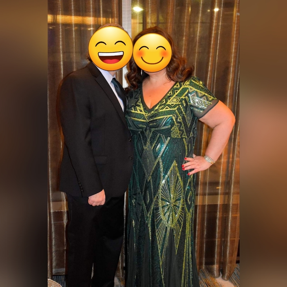 R & M Richards Plus Size Sequinned Long Dress